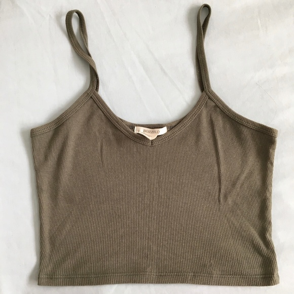 Bozzolo Tops - Bozzolo Ribbed Army Green V Neck Crop Top